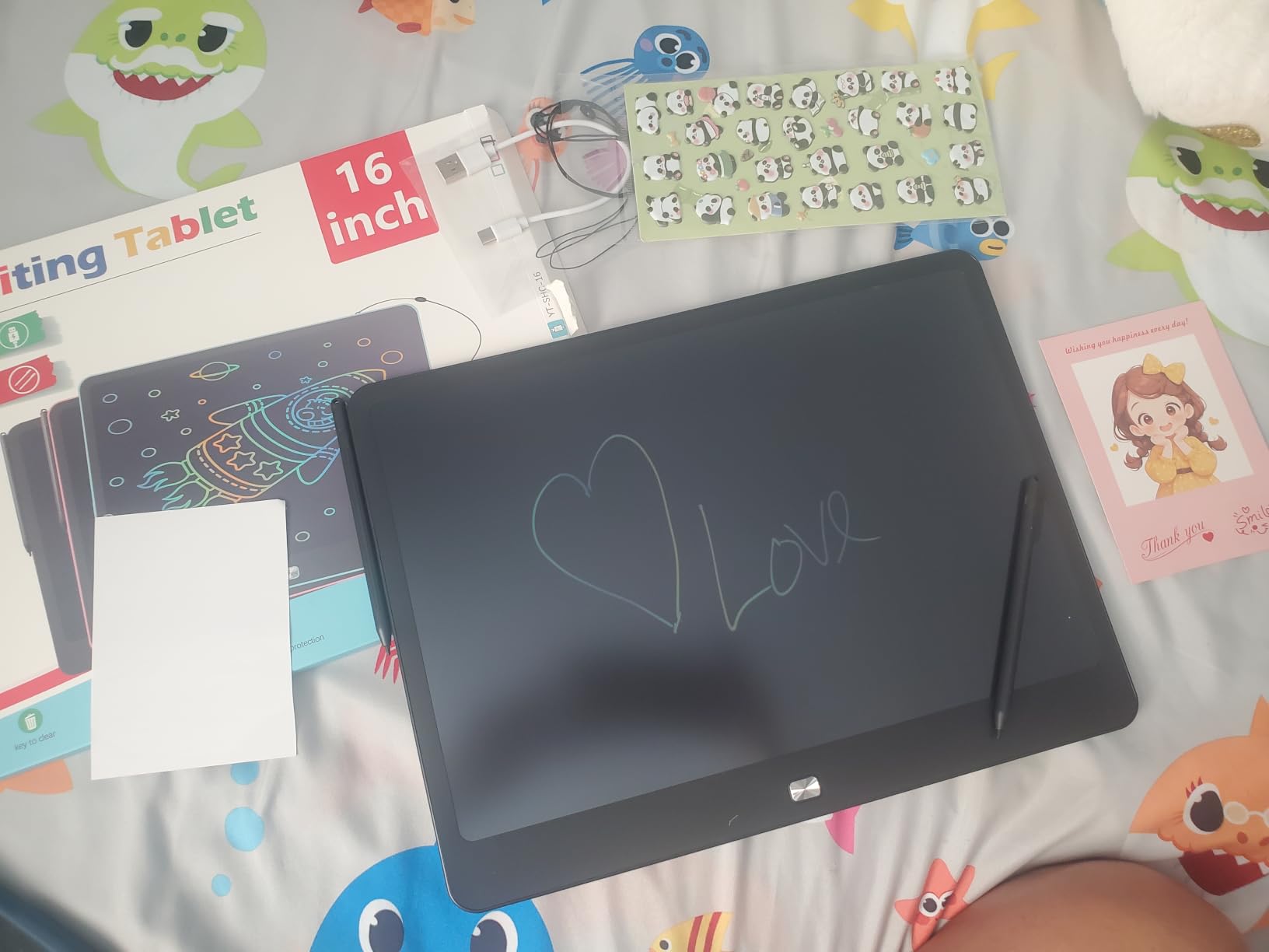 Rechargeable LCD Writing Tablet for Kids, 16 Inch Colorful Drawing Tablet, Educational Toddler Drawing Pad, Reusable Learning Toys for Kids (Ages 3-8), Ideal Gift for Christmas Birthday (Blue) customer photo 1