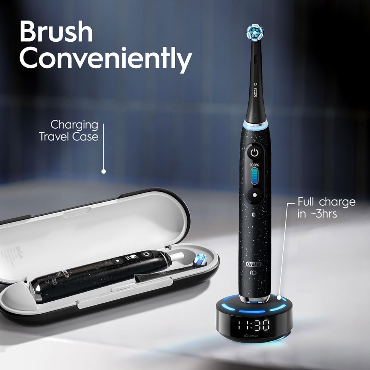 Oral-B Rechargeable Electric Toothbrush, iO9 Limited Ultimate Clean, 7 Cleaning Modes, Interactive Display, iSense Charger, Charging Travel Case, Visible Pressure Sensor, 3 Brush Heads, Black customer photo 2