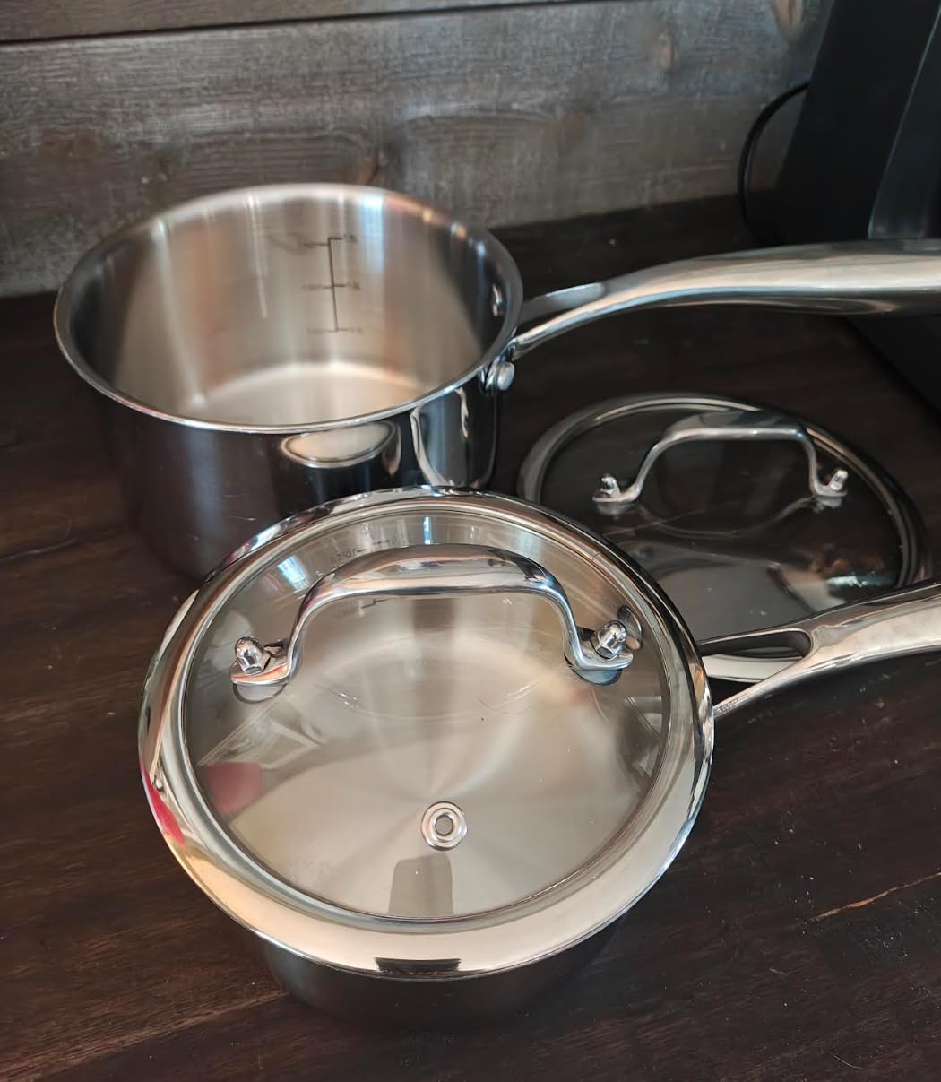 EWFEN 3 Ply Stainless Steel Sauce Pan Set with Lids, 1 & 2 & 3 Quart Multipurpose Cooking Pot, Stay-Cool Handle, Induction Oven Dishwasher Safe, 1QT & 2QT & 3QT customer photo 2