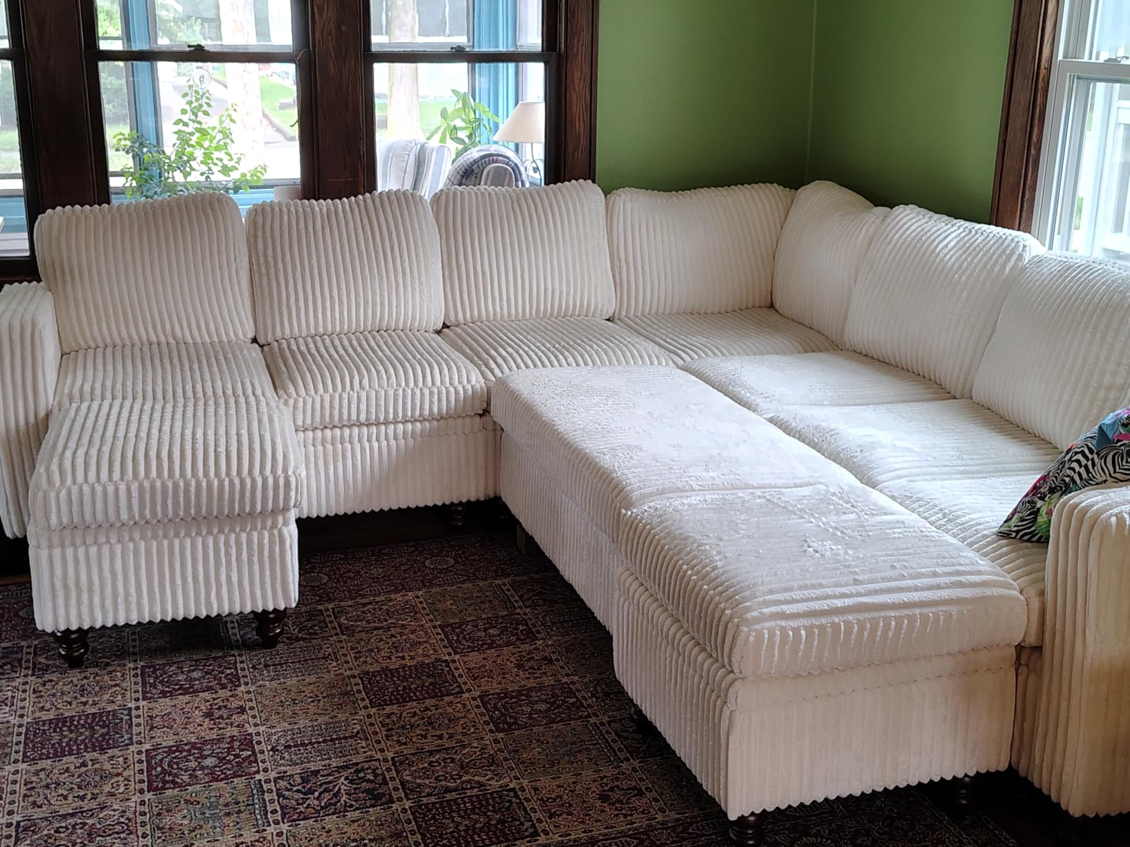 HONBAY Corduroy U Shaped Sectional Sleeper Sofa with Pull Out Bed,Black customer photo 2