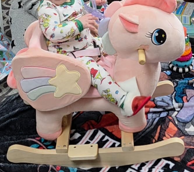 FUNLIO Bull Spring Rocking Horse for Kids 3-6, Wild Ride on Horse with Covered Spring & Sturdy Frame, Neighing & Galloping Sound for Pretend Play, Spring Horse Toys Gift, CPC & CE Certified customer photo 2