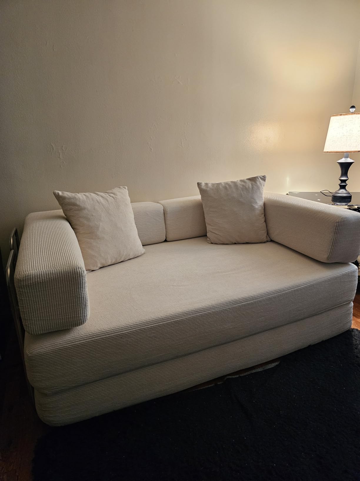 59.0 Inch Convertible Sofa Bed, 4-in-1Futon Sofas Bed Pull Out Sleeper Couch, Modern Deep Seat Sofa for Living Room, Corduroy Boneless Couches for Bedroom, Apartment, No Assembly Beige, 2 Seat customer photo 1
