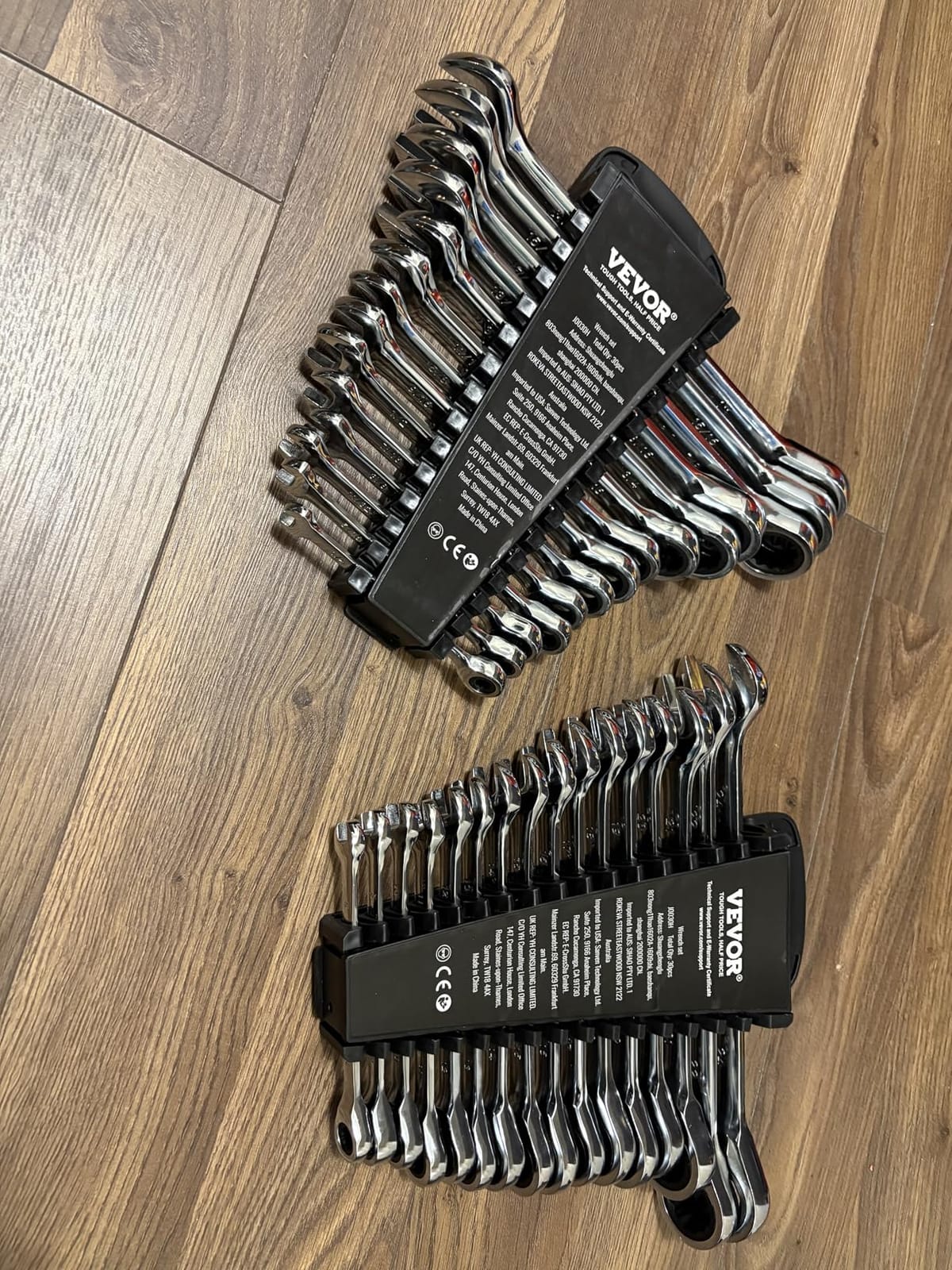 VEVOR 24-piece Ratcheting Wrench Set with 180° Flex Head, Anti-Slip Tooth, Combination Wrench Sets with Organizer Box, Metric 8-19mm & SAE 1/4-7/8