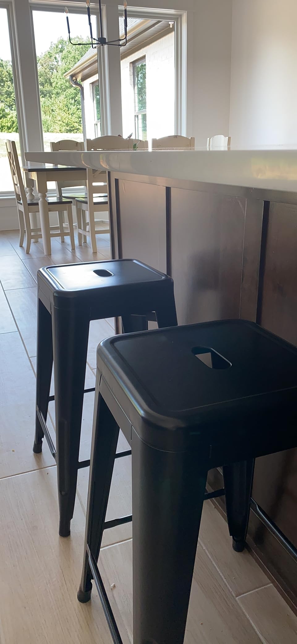 COSTWAY 24 Inch Stackable Metal Bar Stools Set of 4 with High Backs, Gun customer photo 1