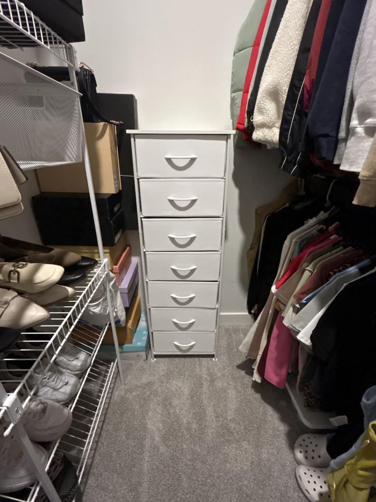 Fixwal Tall Skinny Dresser with 5 Fabric Drawers, Narrow Dresser, White customer photo 2