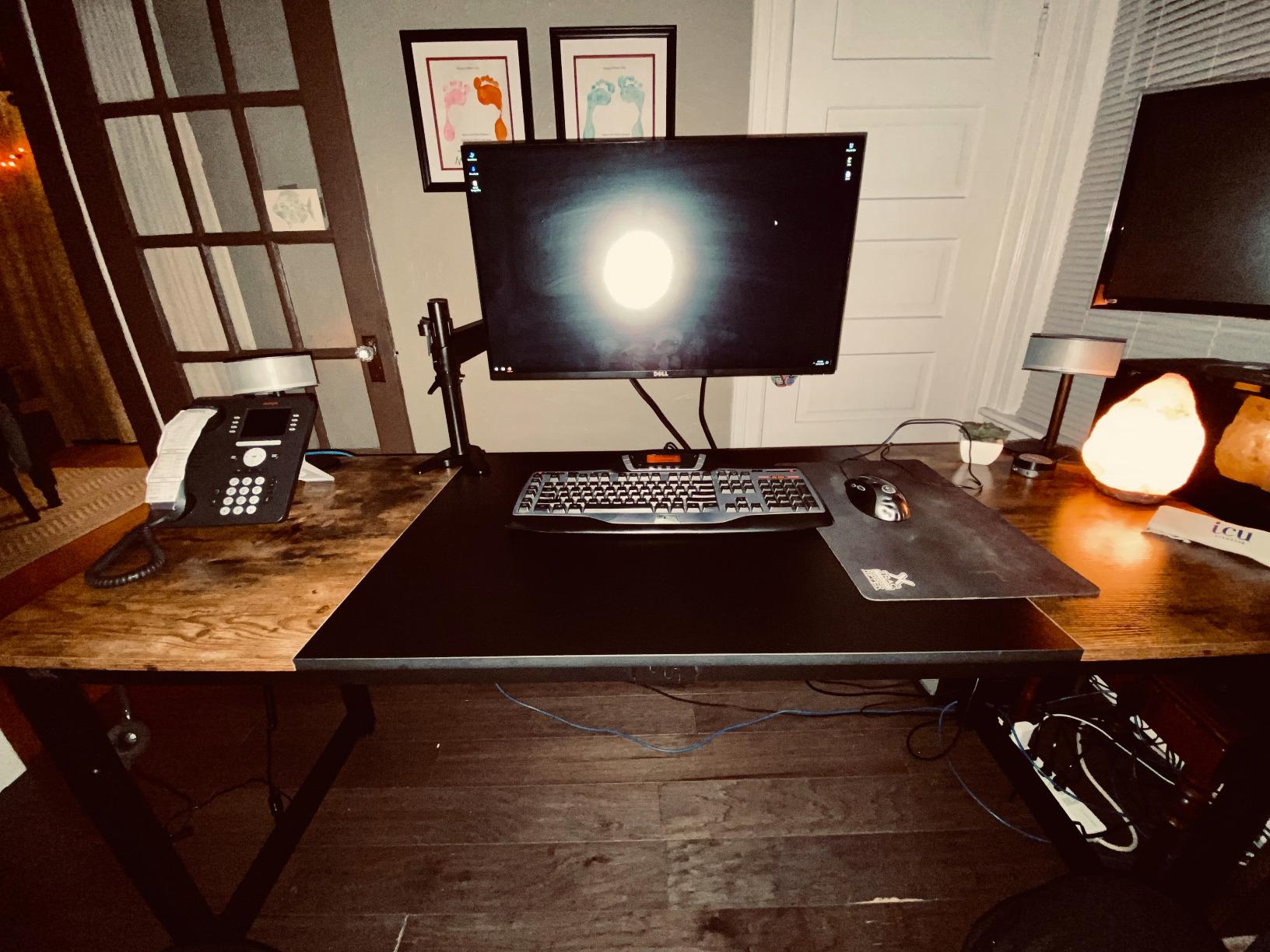 CubiCubi One-Piece Standing Desk 55x26 with 3 Wood Drawers, Light Walnut customer photo 1
