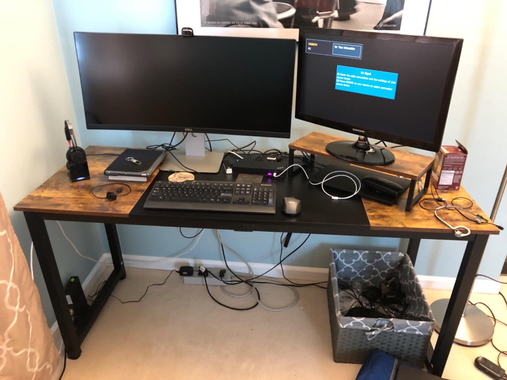 CubiCubi One-Piece Standing Desk 55x26 with 3 Wood Drawers, Light Walnut customer photo 2