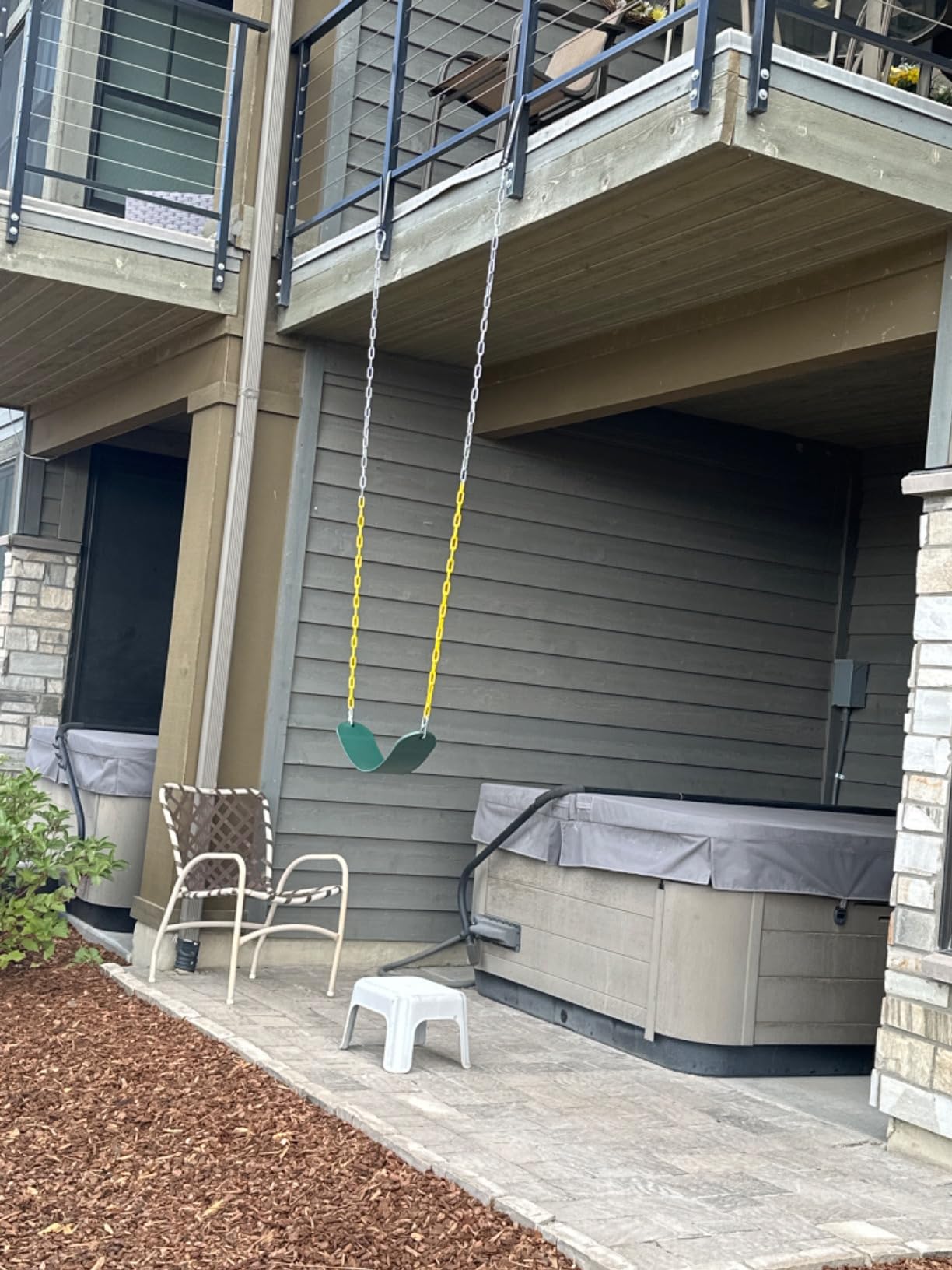 DECORLIFE Outdoor Swing Set for Backyard with Mini Slide, 500LBS Total Capacity Metal A-Frame Playset with 2 Belt Swings and 2-Person Glider, Active Lawn Playground for Kids Ages 3-8 - (Blue) customer photo 1