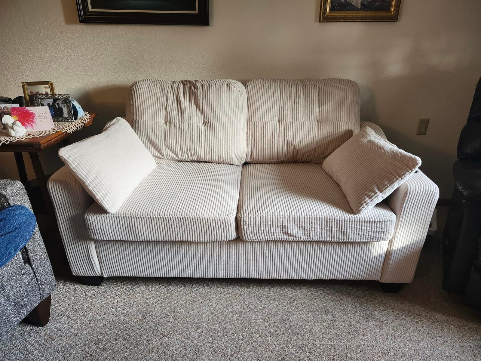 Queen Size Pull Out Sleeper Sofa Bed, Pullout Loveseat Couch Bed, Beige customer photo 2